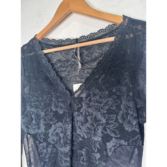 Anthropologie Long-Sleeve Sheer Lace Bodysuit Black Size XL NEW - Picture 5 of 9